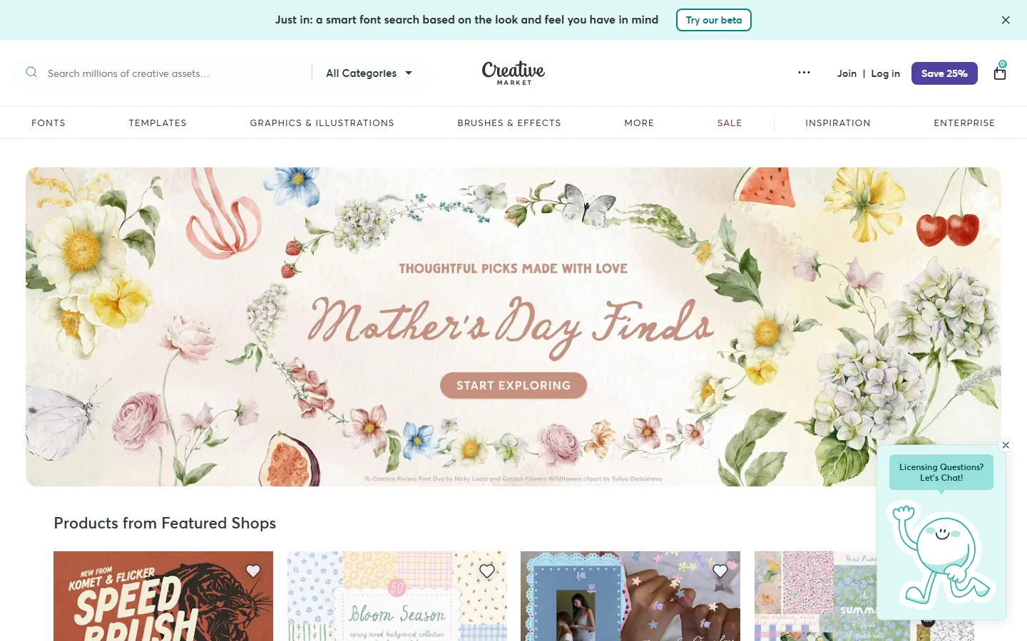 Creative Market หน้าแรกแสดง Mother's Day Finds