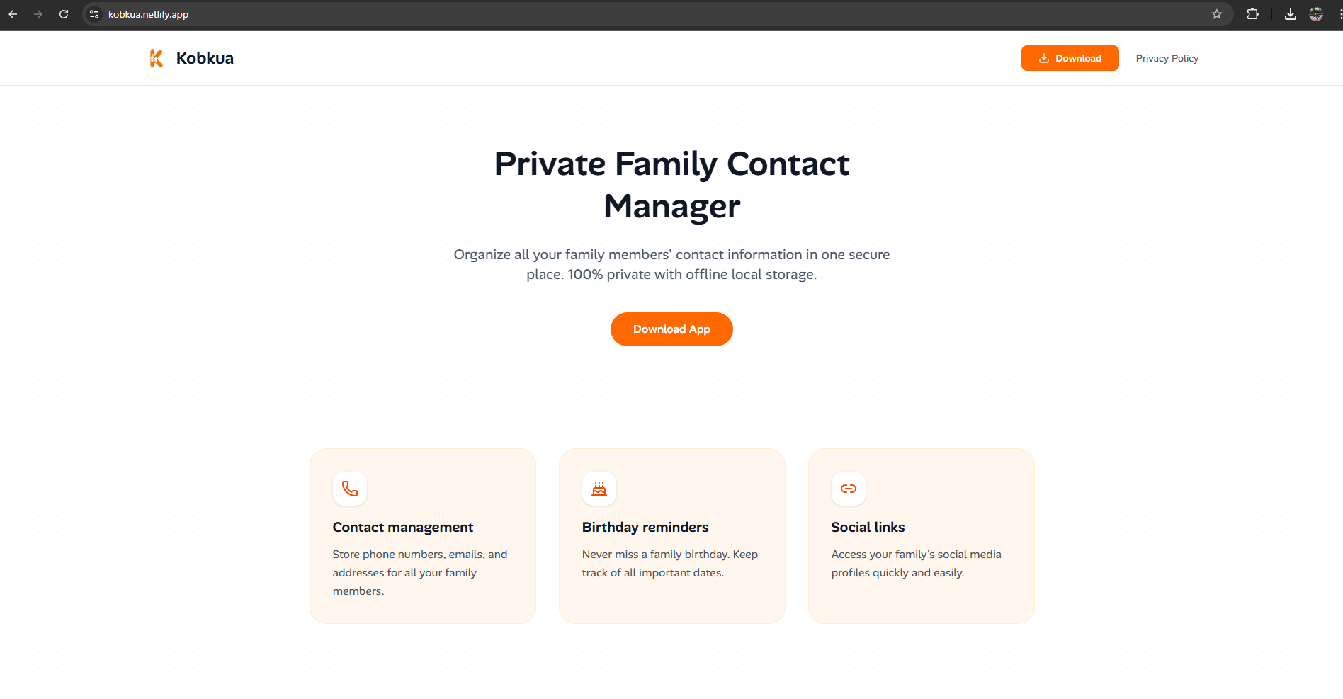 Kobkua landing page at kobkua.netlify.app