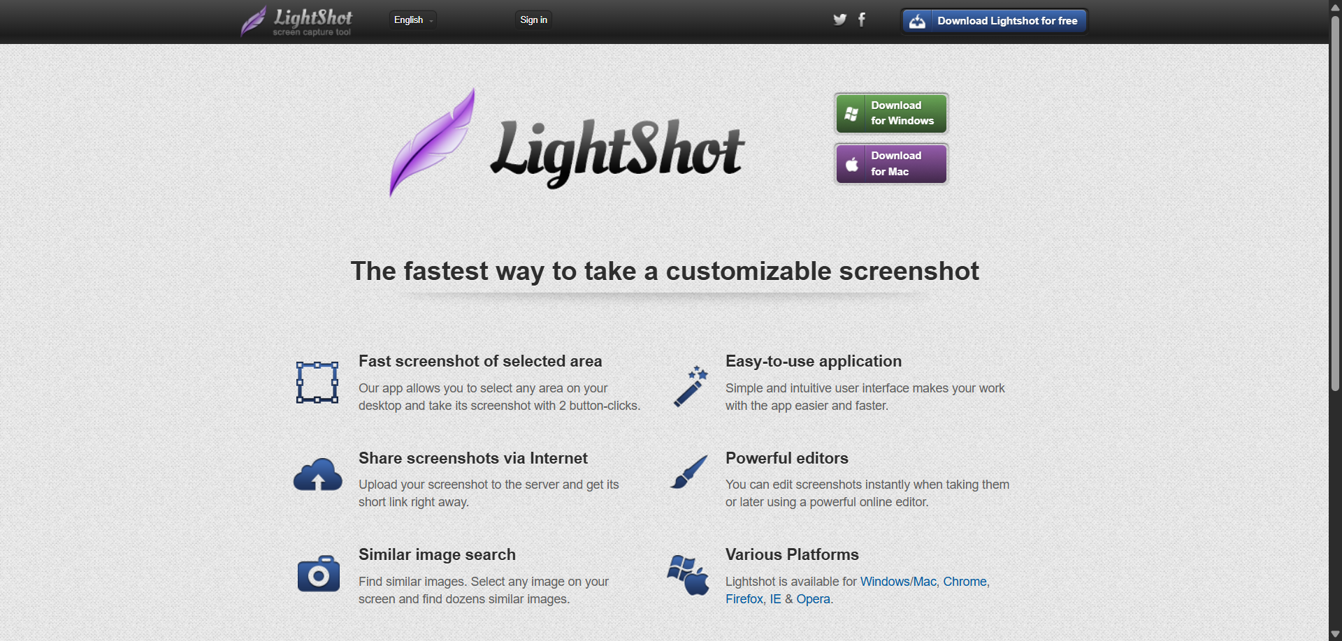 Lightshot landing page