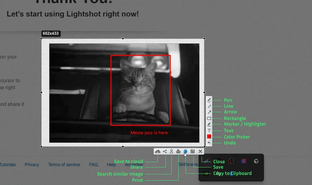 Lightshot tools and features