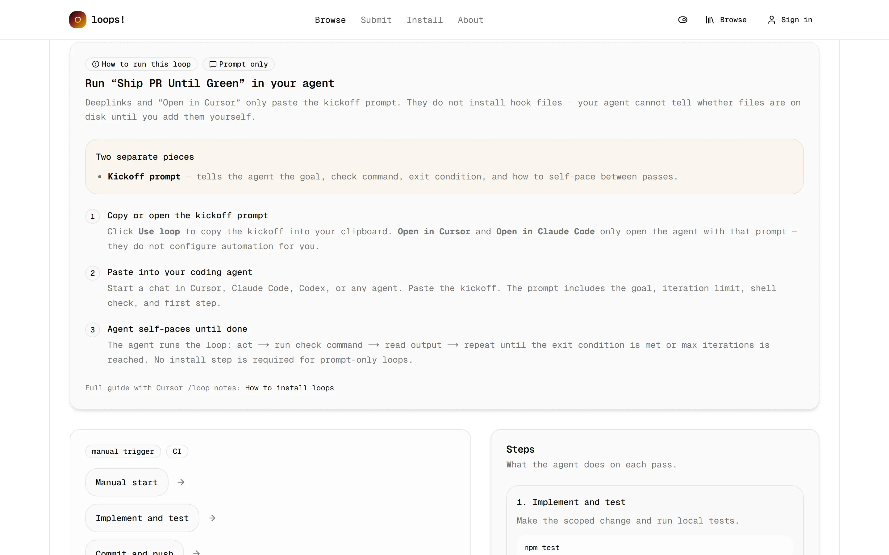 ขั้นตอน How to run this loop ของ loops! อธิบายการก๊อป kickoff แล้ววาง agent