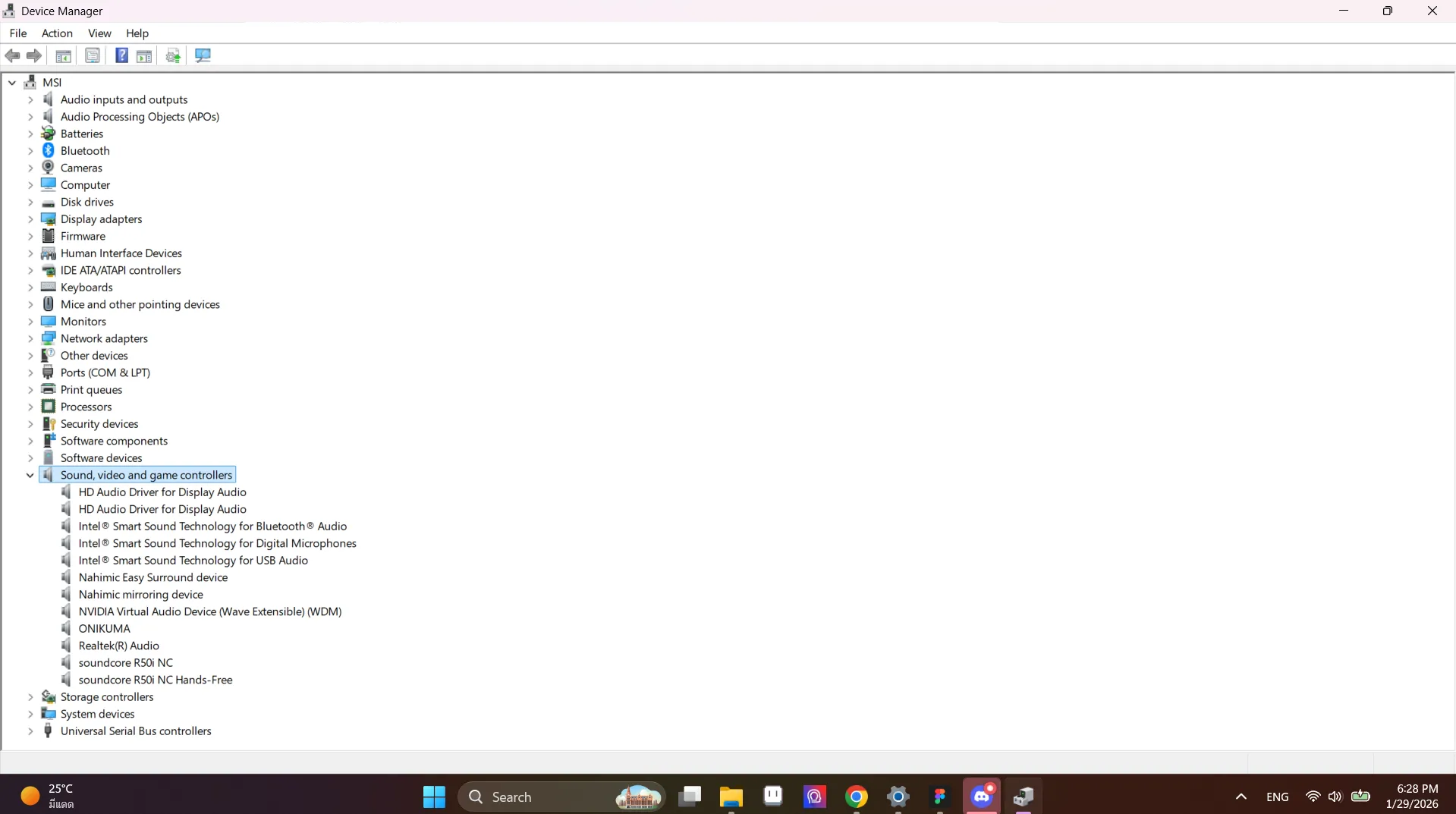 ขยายหัวข้อ Sound, video and game controllers ใน Device Manager