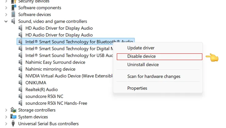 คลิกขวาแล้วเลือก Disable device