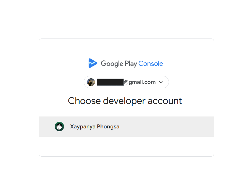 Google Play Console choose developer account screen