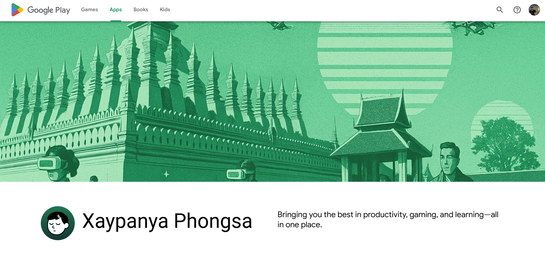 My developer profile page on Google Play