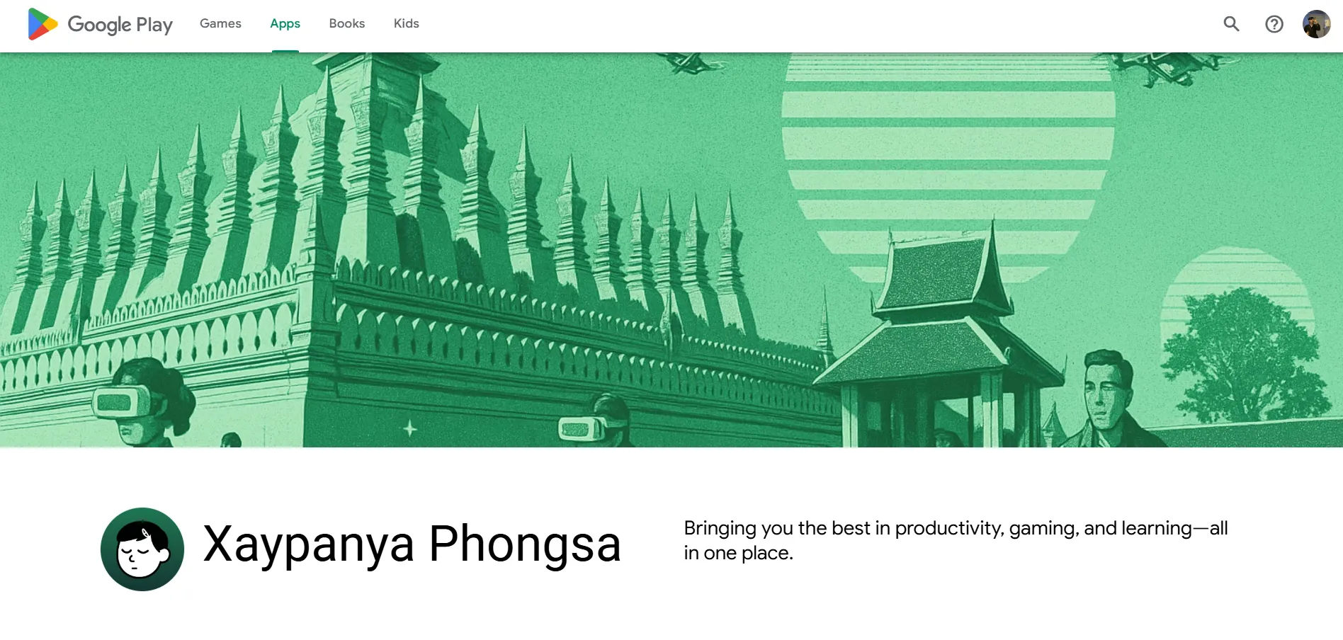My developer profile page on Google Play