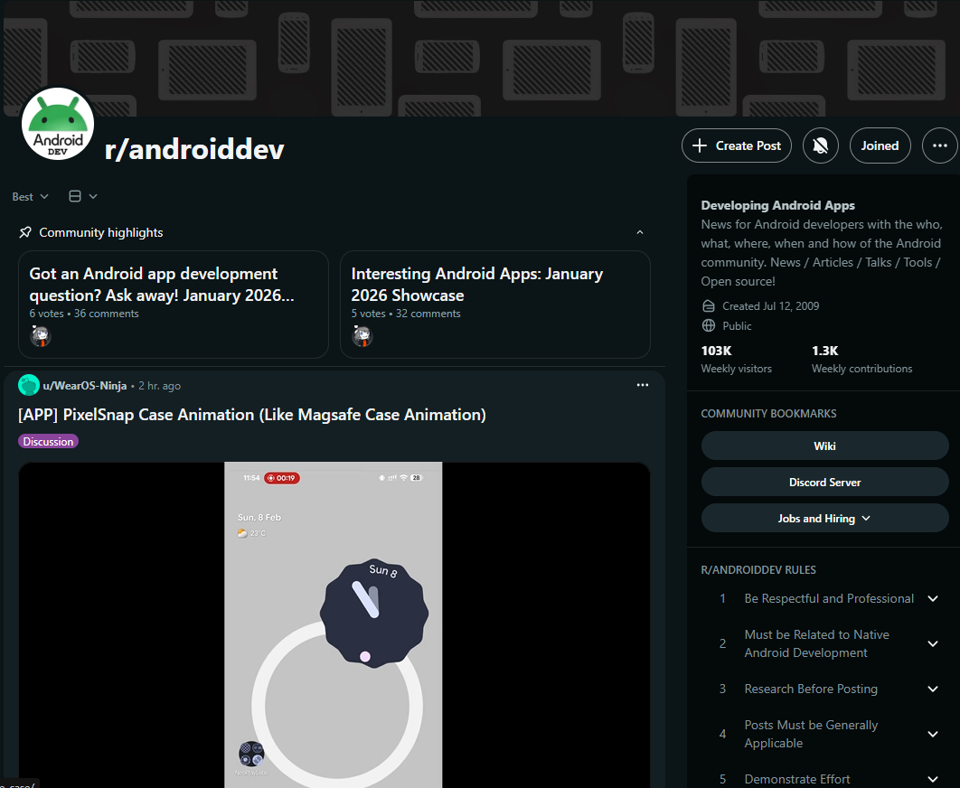 Reddit r/androiddev subreddit