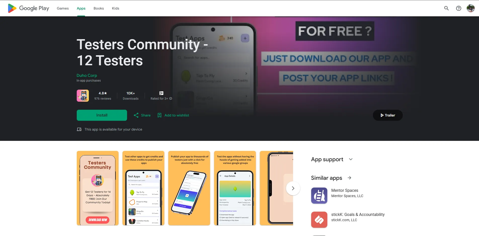 Testers Community app on Google Play Store