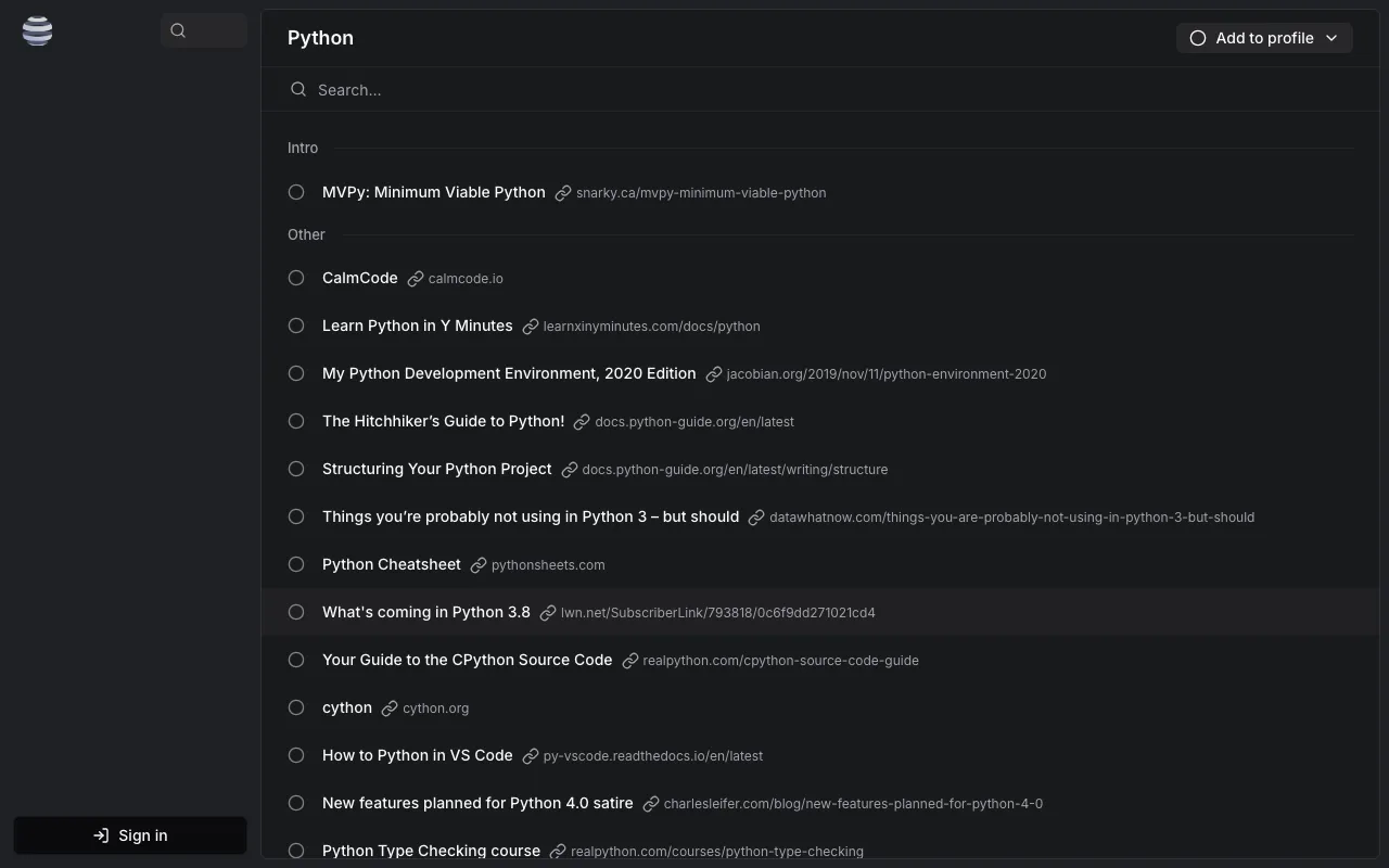 หน้า Topic ของ Python แสดงลิงก์ทรัพยากรที่ Community ช่วย Curate