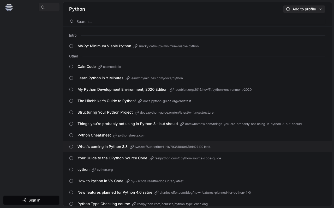 หน้า Topic ของ Python แสดงลิงก์ทรัพยากรที่ Community ช่วย Curate