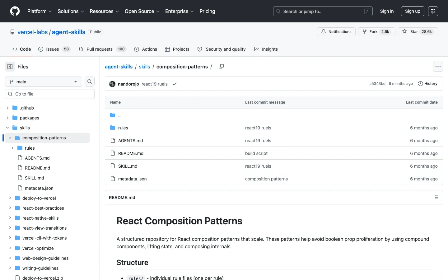 โฟลเดอร์ composition-patterns ใน repo ของ Vercel รวม pattern การประกอบ component แบบ compound เพื่อเลี่ยงปัญหา props บวม