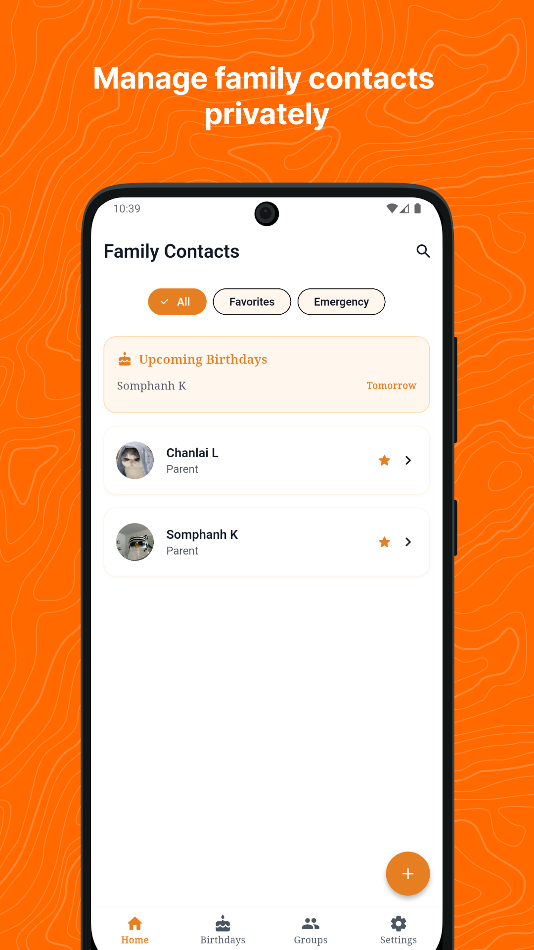 Screenshot design 1 — Manage family contacts privately